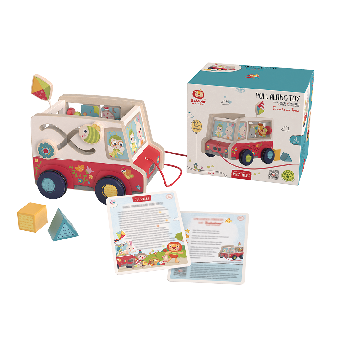 Friends on Tour Pull Along Toy all pieces and packaging